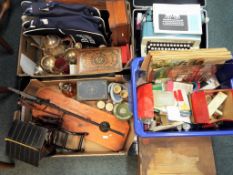 A good mixed lot to include three wooden boxes, a cased carving set,