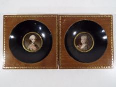 Two wood framed miniatures depicting a lady and gentleman in period dress (2) - This lot MUST be