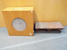 A Clarke and Smith wooden cased speaker and a copper burner (2)