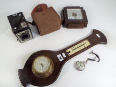 Two barometers, a box Brownie vintage ca