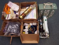 A good lot to include four boxes of crafting equipment and a cased Jones sewing machine (5)