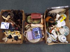A good mixed lot to include three boxes containing a quantity of figurines, biscuit jar,