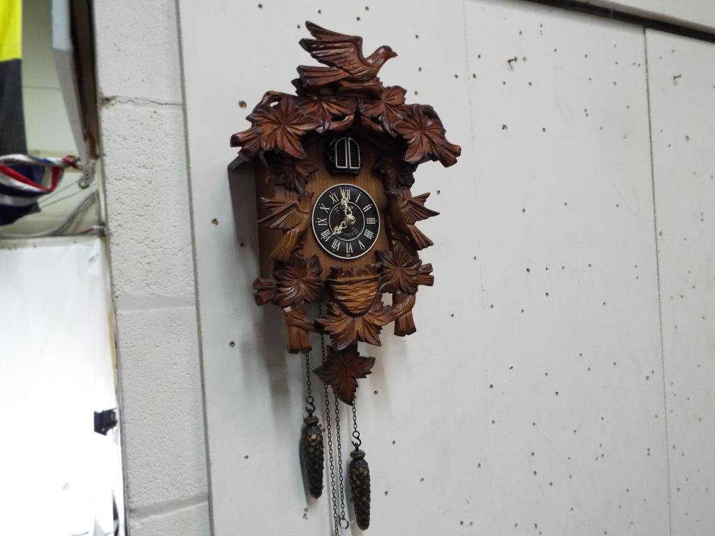 A carved wooden case wall mounted cuckoo clock by Kaiser, - Image 2 of 2