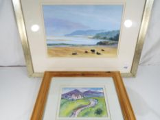 A watercolour depicting a landscape scene from Barnmouth North Wales by Kate Noonan,
