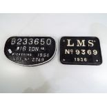 Railwayana - two original wagon plates,