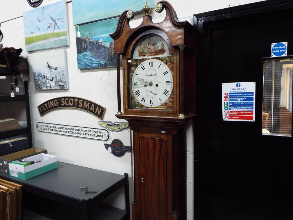 An early 19th century longcase clock, ca 1820, signed to the 13 inch arched, painted dial for J. - Image 3 of 4