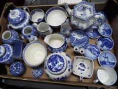 A quantity of blue and white ceramic tableware with various makers to include Wood and Sons,