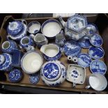 A quantity of blue and white ceramic tableware with various makers to include Wood and Sons,