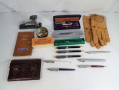 A quantity of pens to include Parker, Sheaffer and similar, a Sheaffer fountain pen,