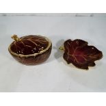 Carlton Ware - a Carlton Ware Rouge Royale lidded pot and pin dish in the form of a leaf (2) - This