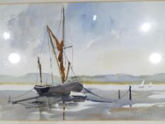 A watercolour depicting a seascape entitled Spirit Sail Barge by Colin Baldry,