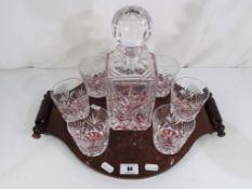 A good quality Caithness crystal decanter and set of six tumblers on wooden tray Est £20 - £40 -