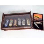 Franklin Mint - six Franklin Mint Collector Knives depicting wolves in mahogany display case and