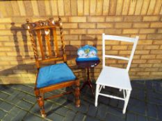A mixed lot to include a good quality oak dining chair, a further chair painted white,