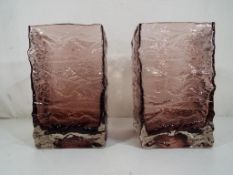 Whitefriars - a pair of square Whitefriars glass bark vases approx 17cm (h) Est £40 - £60 - This
