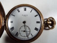 A gentleman's gold plated half hunter style pocket watch,
