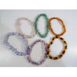 Gemstone - six beaded bracelets to include green aventurine, rose quartz, blue lace agate,
