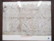 Indenture - An indenture on vellum concerning property at Longlands near Lancaster Charles II 1675,
