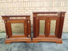 Two solid mahogany pierced fronted radiator covers made by Acanthus of Liverpool approx 88cm x 83cm
