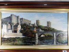 A framed oil on board depicting a riverside scene signed by the artist lower left,