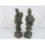 Two Qing Dynasty jade highly carved figurines depicting Guanjin and Kuan Yin (2)