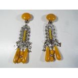 A pair of amber style drop earrings with clip-on fittings - Est £40 - £50