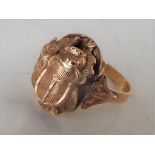 An Egyptian Scarab Beetle ring, presumed 14 kt with import marks, size J, approx 2.