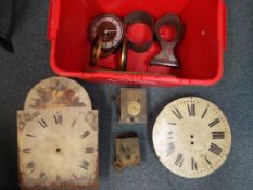 A collection of clock parts to include a 19th century 30 hour longcase movement and arched painted