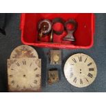 A collection of clock parts to include a 19th century 30 hour longcase movement and arched painted