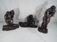 Three decorative figural groups depicting embracing nudes the largest being approx 37cm (h) (3)