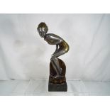 A good quality bronzed Art Deco Josef Lorenzl style lady on an Italian marble plinth 27cm (h) Est