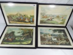 Four prints depicting hunting scenes to include His Majesty King George III returning from hunting,