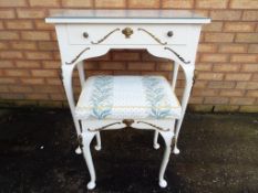A vintage glass topped miniature white painted dressing table with single drawer approx 83cm x 72cm