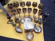 A quantity of good quality brass ware to include two sets of brass goblets,