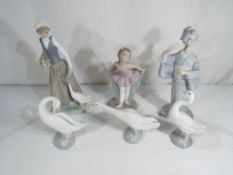 Six ceramic figurines by Lladro, Nao and similar,