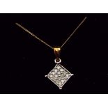 A 9 carat gold 15 point diamond square cluster pendant, approx 1.