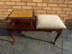 A mahogany telephone table with upholstered seat and raised gallery approx 51cm x 94cm x 40cm Est