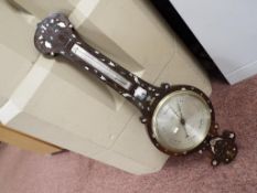 A 19th century rosewood banjo style wall mounted mercury barometer and thermometer,