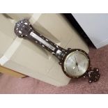 A 19th century rosewood banjo style wall mounted mercury barometer and thermometer,