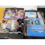 Two boxes containing a large collection of craft items, magnets depicting bears,