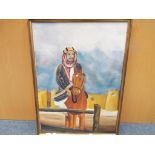 A framed acrylic on canvas depicting a Bedouin gentleman on horseback image size approximately 75