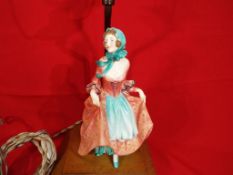 Royal Doulton - a Royal Doulton figurine entitled Suzette HN1696 on a wooden base made into a lamp,