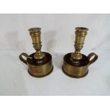 Trench Art - a pair of brass chamber sticks made from shell casings, one marked to the base no.