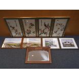 Four vintage framed Japanese Kacho-Ga, image size approx 43cm x 22.