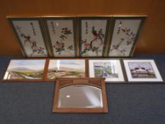 Four vintage framed Japanese Kacho-Ga, image size approx 43cm x 22.
