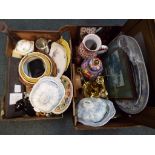 A good mixed lot to include a quantity of mixed ceramics, brass ware, a Metamec clock,