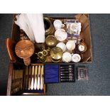 A good lot to include a quantity of brass and coper ware, a Lamp and Lighting Co.