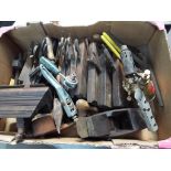 Tools - a collection of seventeen various profile cutting planes, a paraffin lamp,