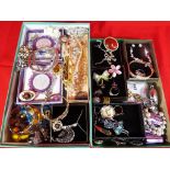 Two boxes containing a collection of good quality costume jewellery to include Equilibrium,