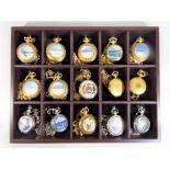 A display stand containing fifteen collectors pocket watches by Franklin Mint and similar